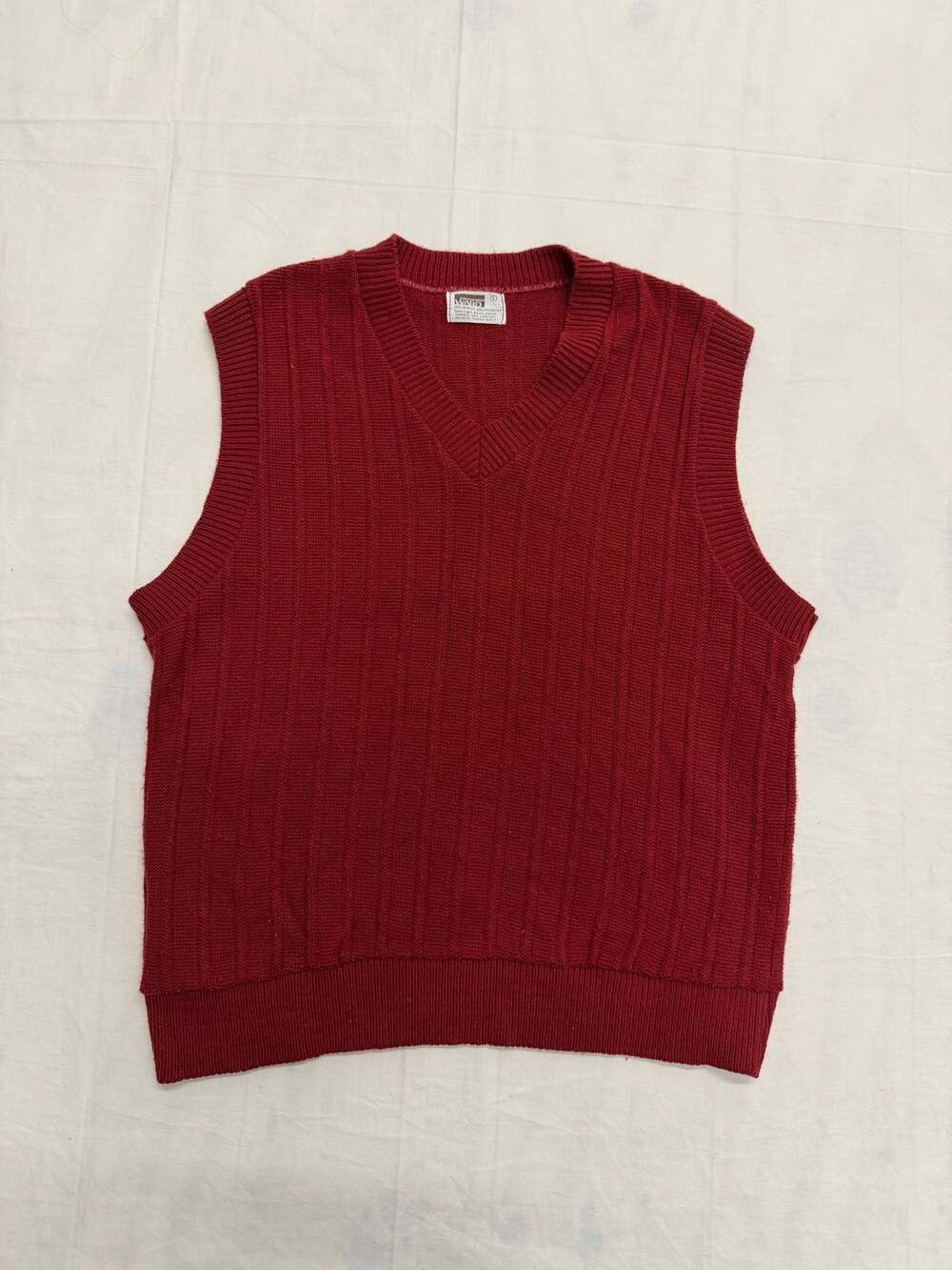 Vintage Montgomery Ward Red Ribbed Knit V-Neck Sweater Vest